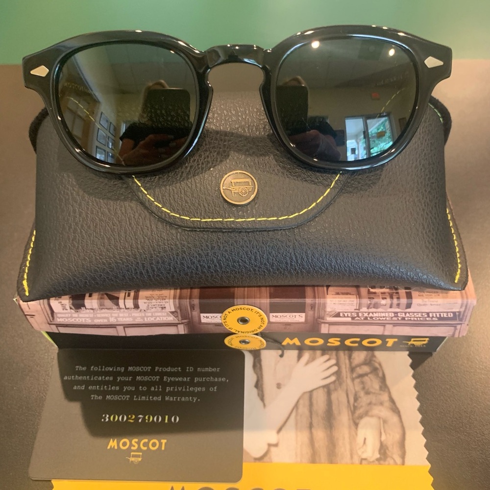 MOSCOT ORIGINALS NYC LEMTOSH 
BLACK 46mm Round Sunglasses with G-15 Lenses